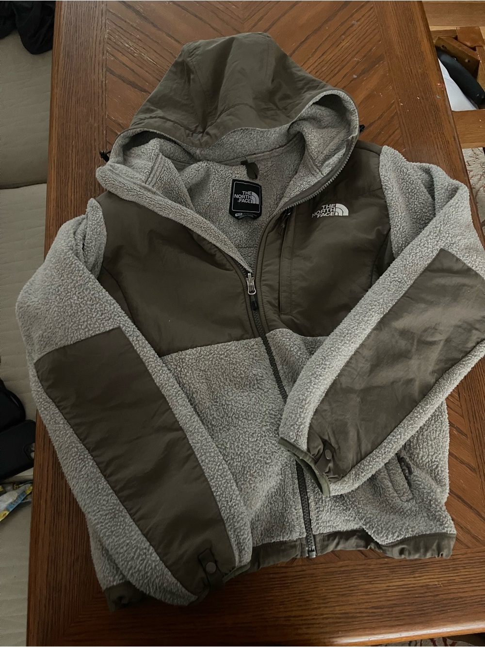The North Face Olive & Light Gray Sherpa Hooded Jacket